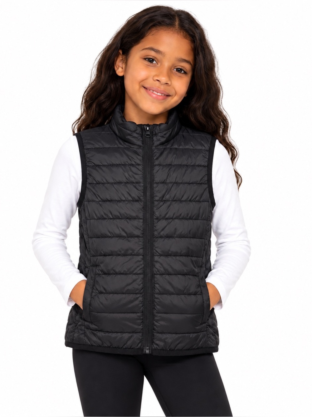 ZELOS Kids Black Lightweight Packable Quilted Puffer Vest Size S